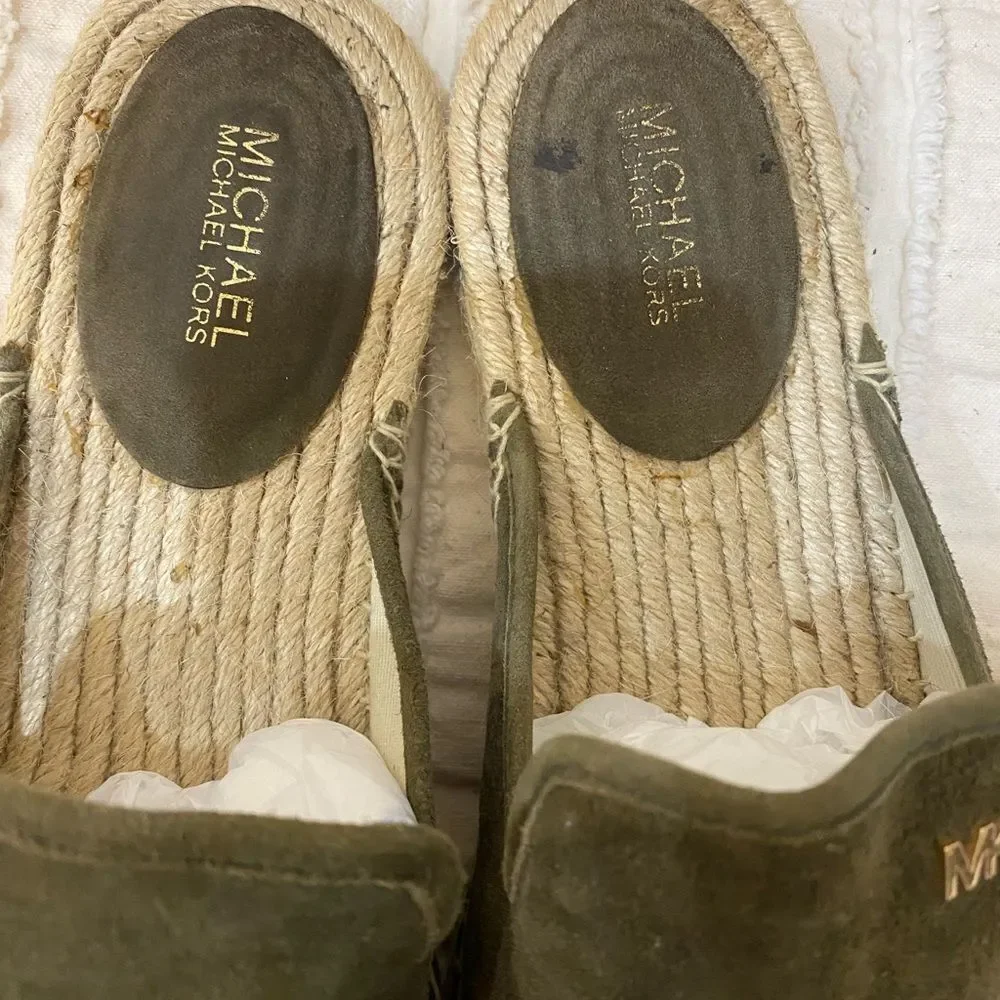 Michael Kors Hastings Olive Espadrille Slide Suede Women Size 9